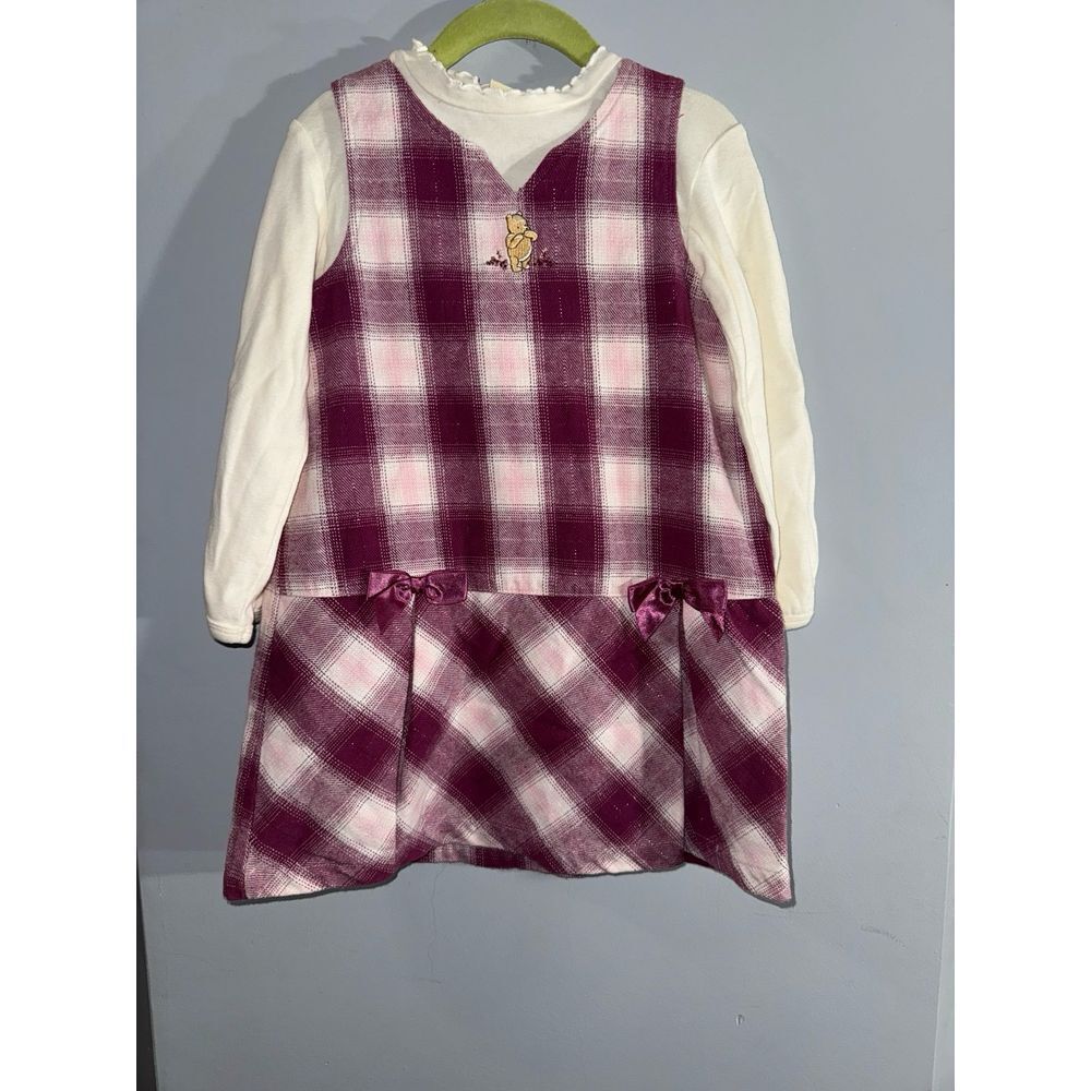 Classic Pooh pink and cream plaid jumper dress. Size 4T